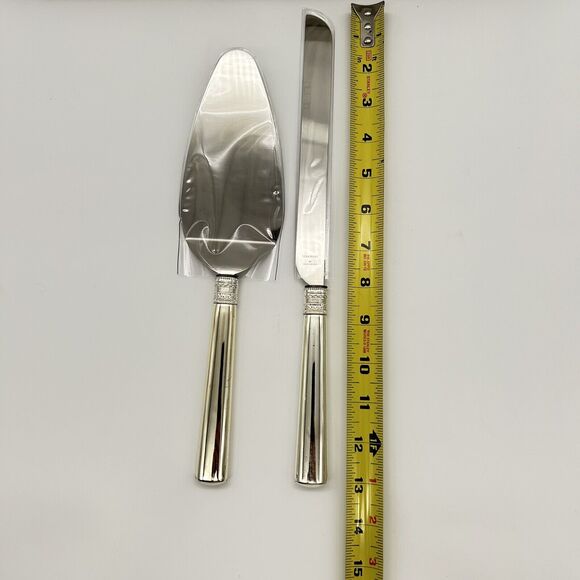 Auth Wedgwood Silver Plated Cake Knife & Server Set Vera Wang WITH LOVE Wedding‎ - Picture 10 of 16
